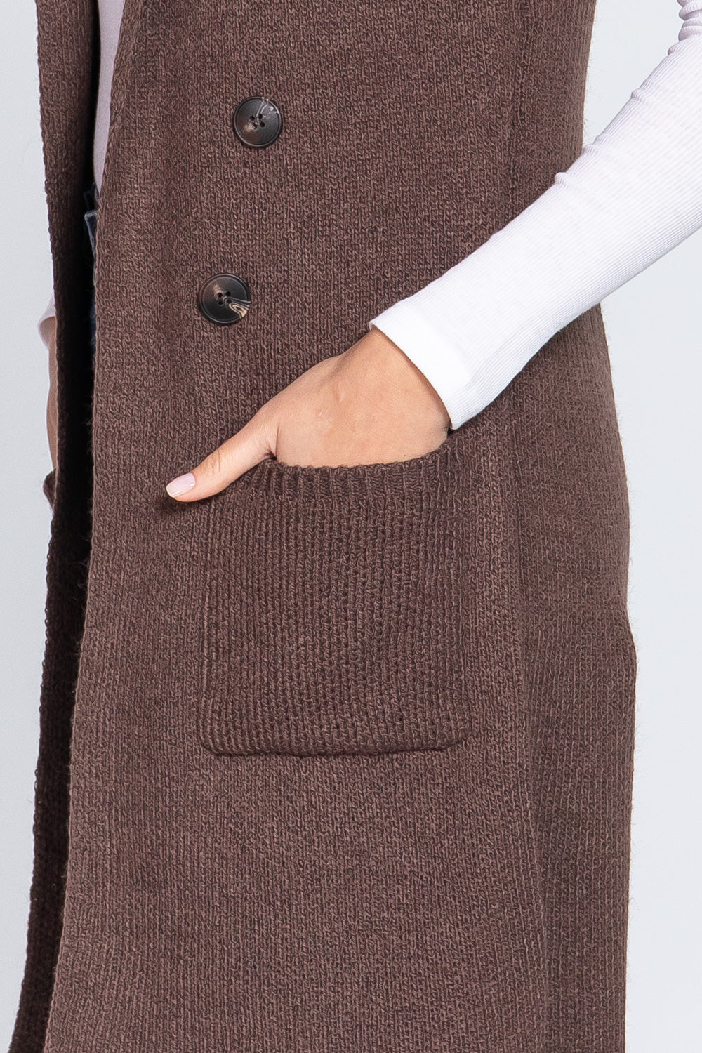 Women's Sleeveless Long Sweater Vest Notched Collar With Side Pocket
