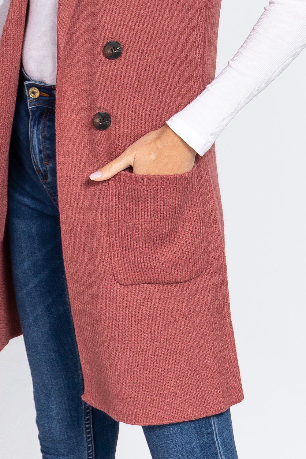 Women's Sleeveless Long Sweater Vest Notched Collar With Side Pocket
