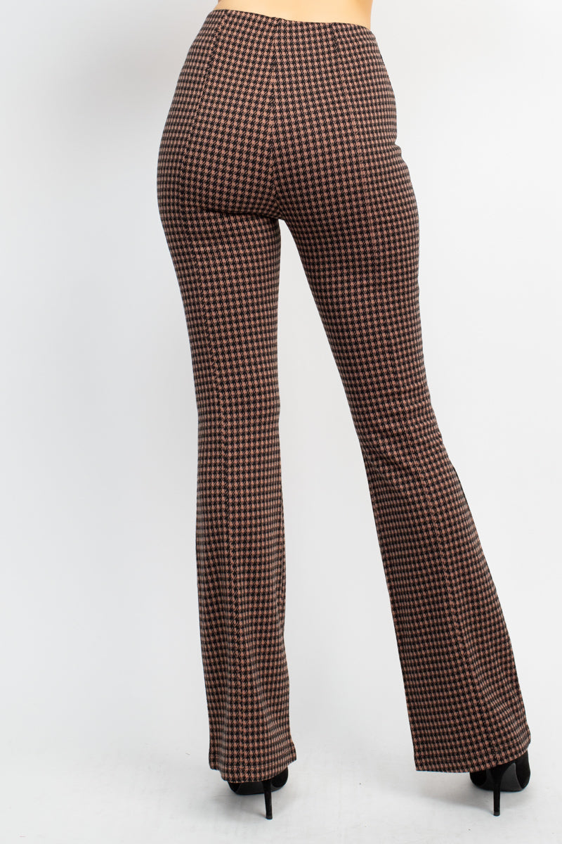 Women's Flare Leg Pants Plaid Bell Bottom Houndstooth High Waist Casual Lounge