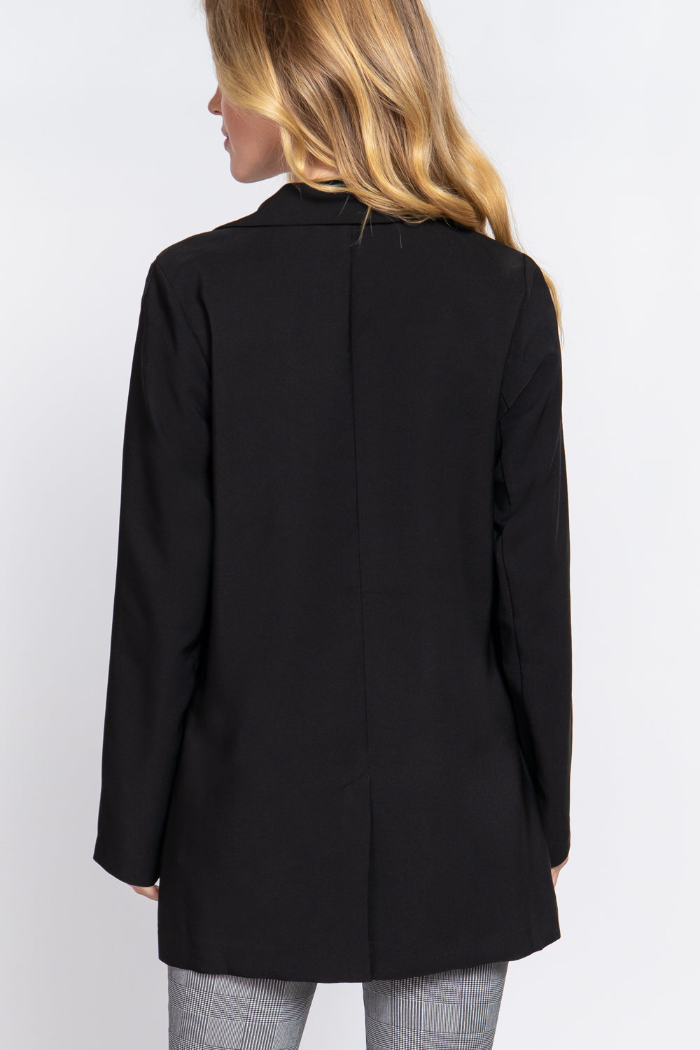 Womens Black Long Sleeve Notched Single Breasted Jacket Tunic Blazer