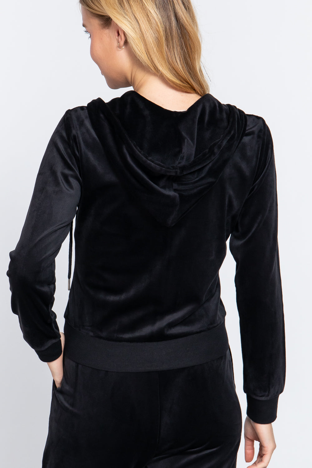 Women's Velour Hoodie Zip Up Jacket Long Sleeve Casual Soft Crop Sweatshirt
