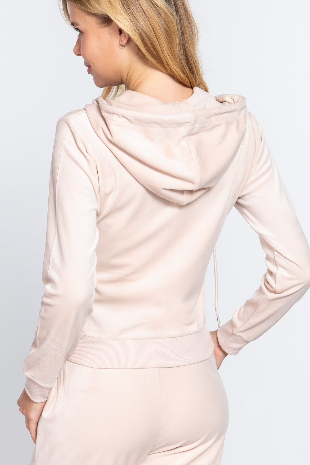 Women's Velour Hoodie Zip Up Jacket Long Sleeve Casual Soft Crop Sweatshirt