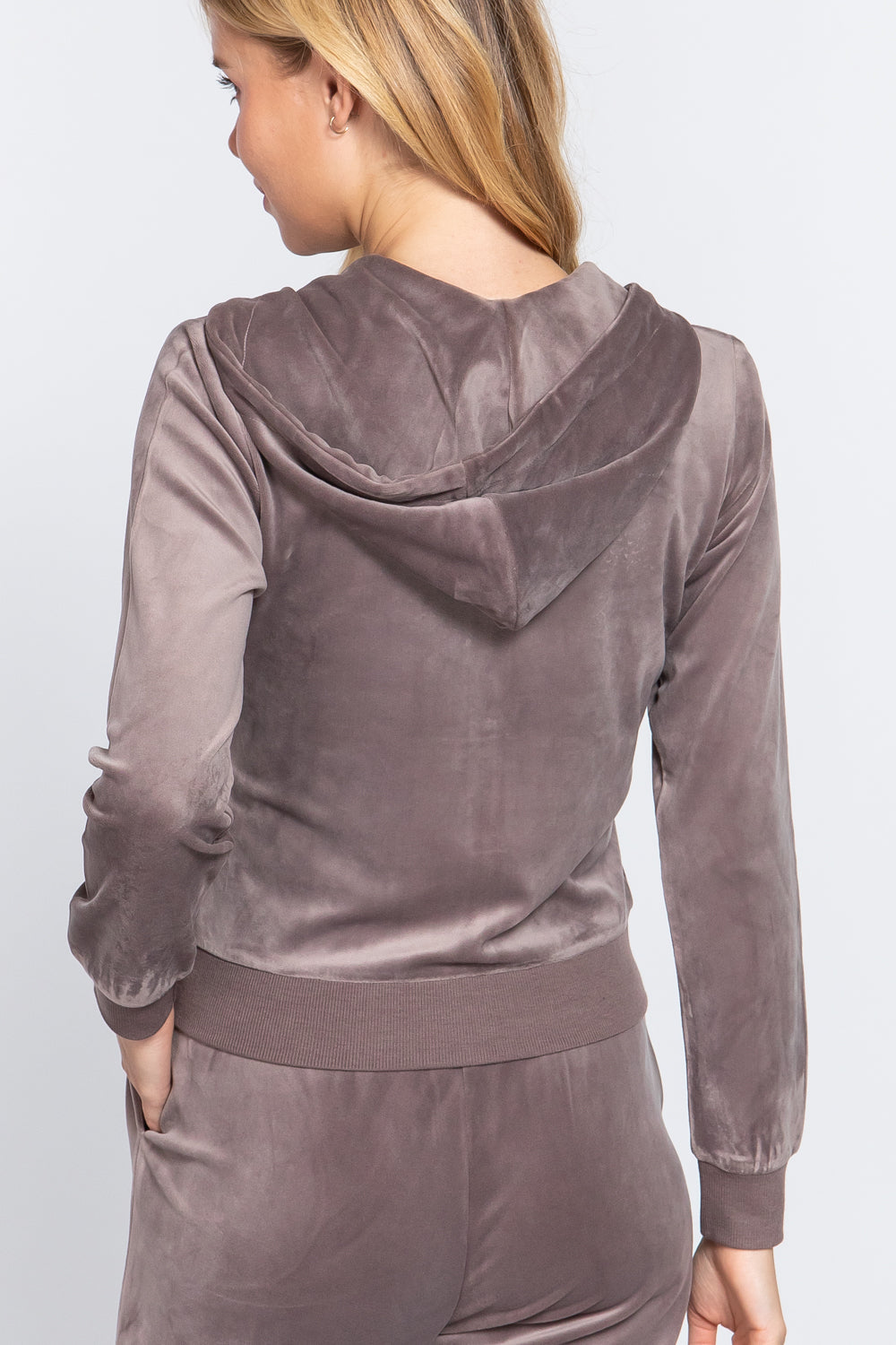 Women's Velour Hoodie Zip Up Jacket Long Sleeve Casual Soft Crop Sweatshirt