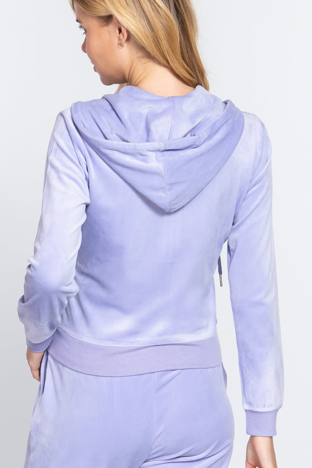 Women's Velour Hoodie Zip Up Jacket Long Sleeve Casual Soft Crop Sweatshirt