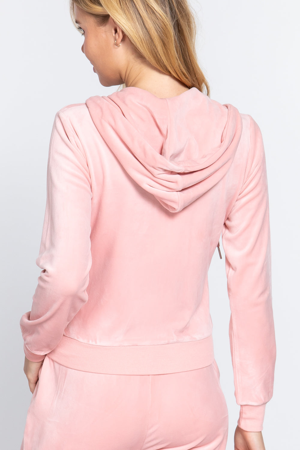 Women's Velour Hoodie Zip Up Jacket Long Sleeve Casual Soft Crop Sweatshirt