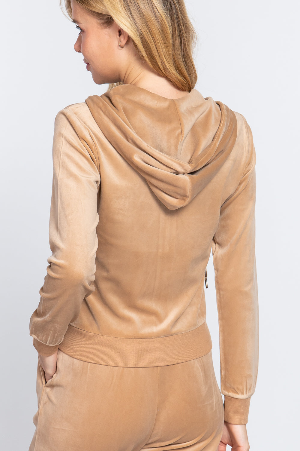 Women's Velour Hoodie Zip Up Jacket Long Sleeve Casual Soft Crop Sweatshirt