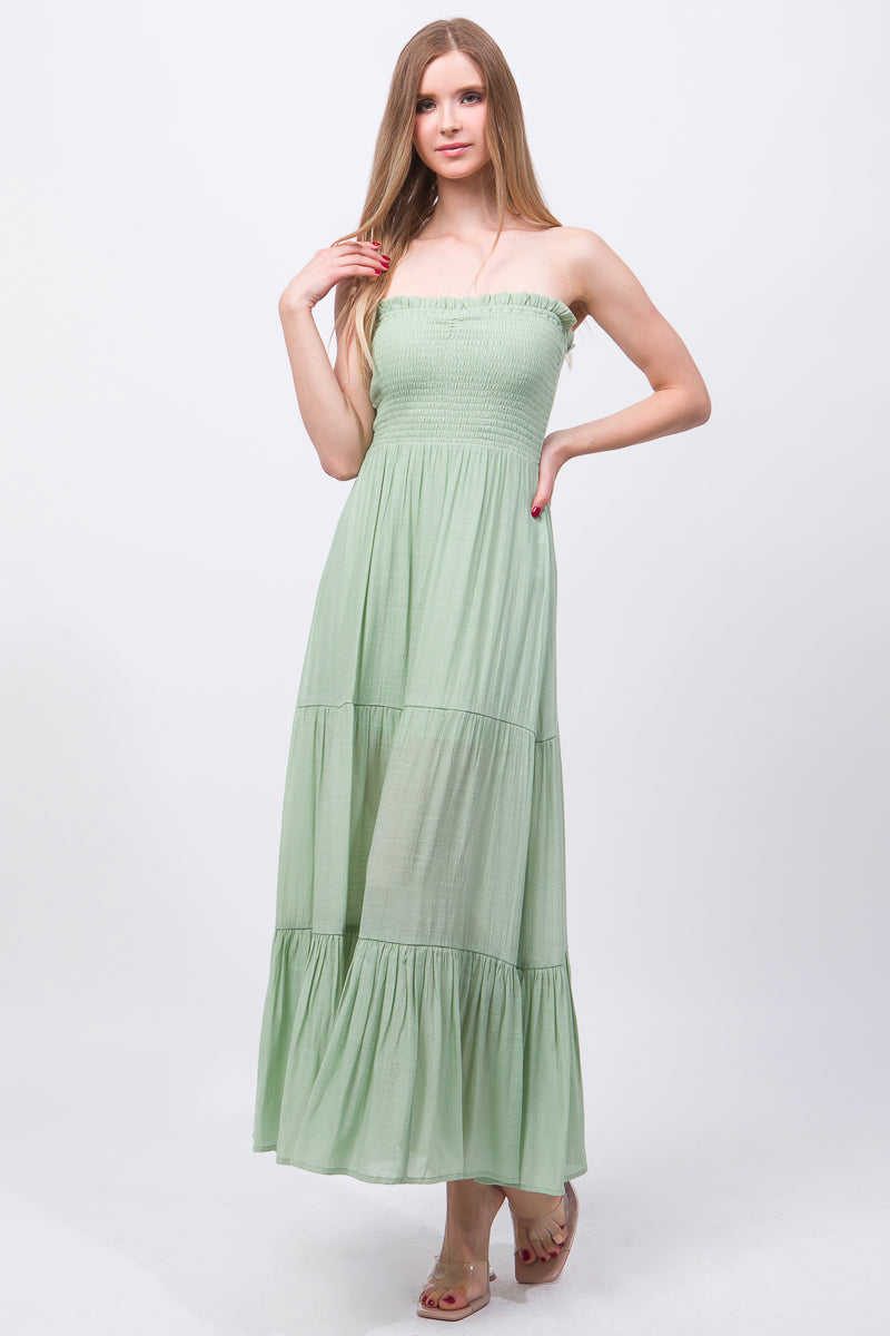 Women's Sleeveless Tube Top Strapless Maxi Dress - Celery