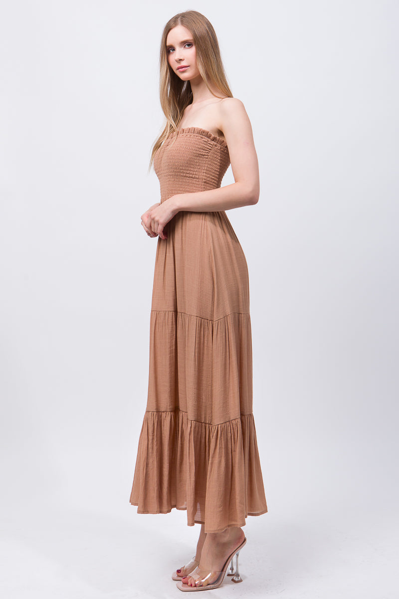Women's Sleeveless Tube Top Strapless Maxi Dress - Clay