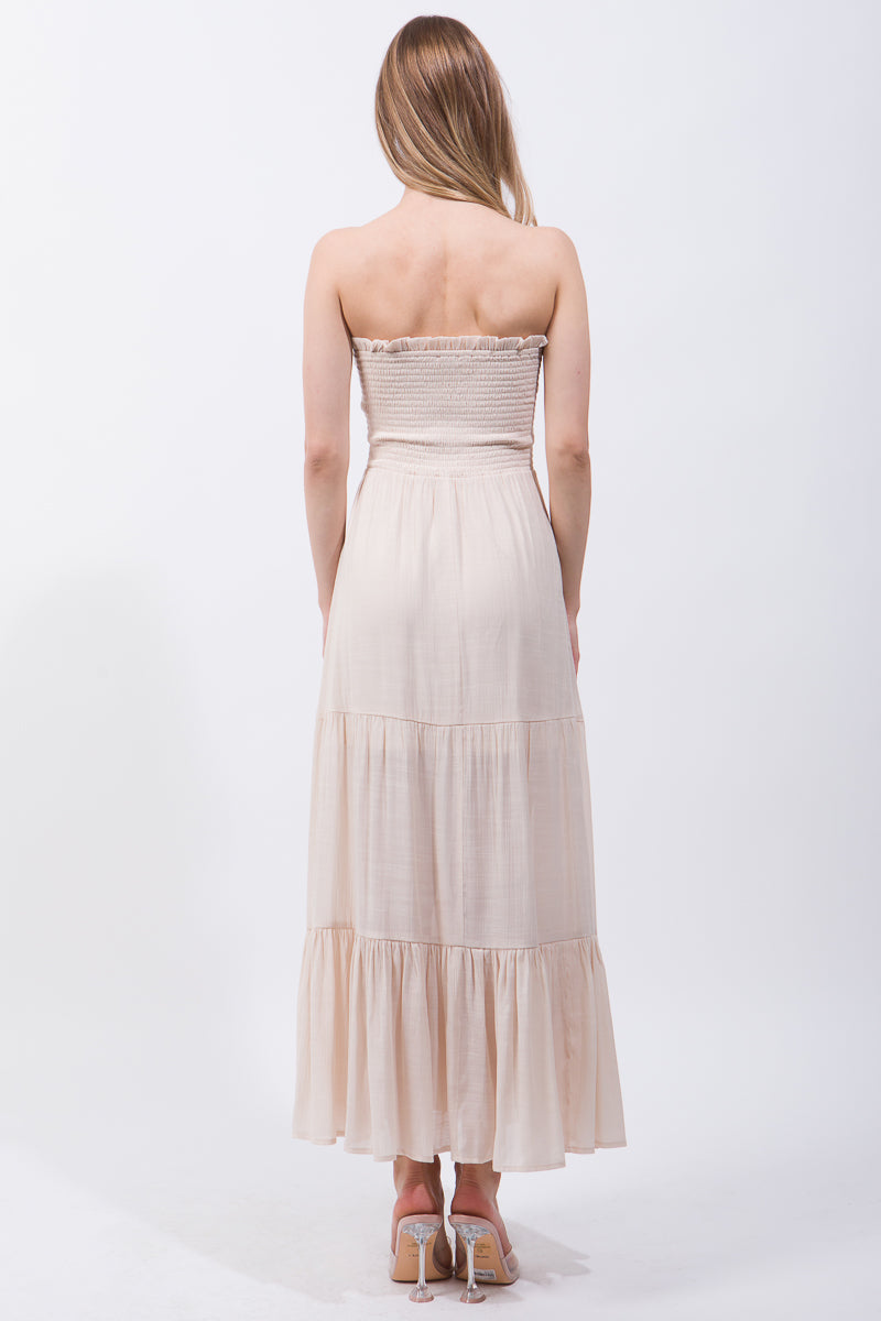 Women's Sleeveless Tube Top Strapless Maxi Dress - Natural