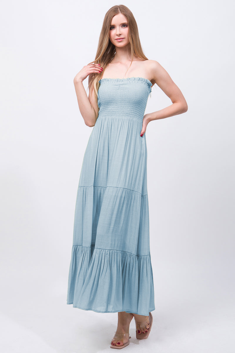 Women's Sleeveless Tube Top Strapless Maxi Dress - Blue