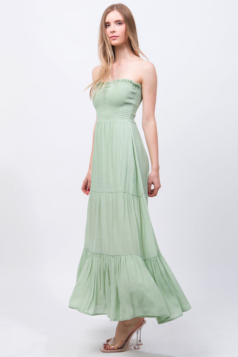 Women's Sleeveless Tube Top Strapless Maxi Dress - Celery