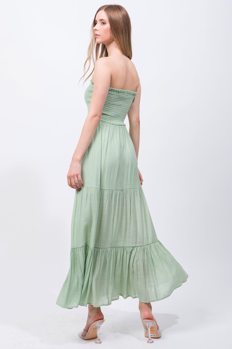 Women's Sleeveless Tube Top Strapless Maxi Dress - Celery