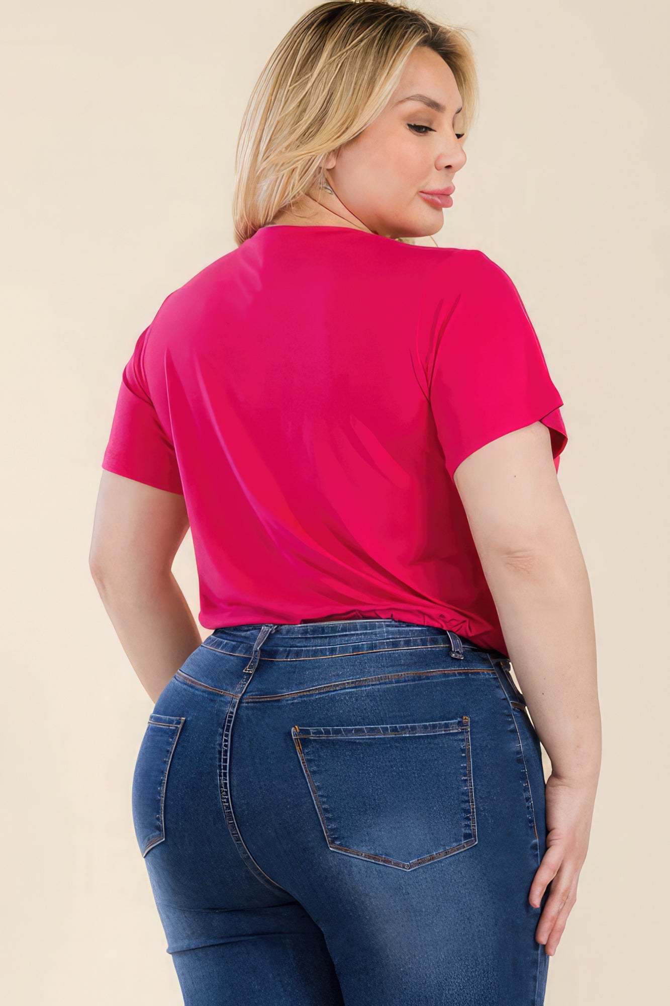 Women Crop Top Tee Tie Front Drawstring Short Sleeve Stretch T-Shirt (1X,2X,3X)