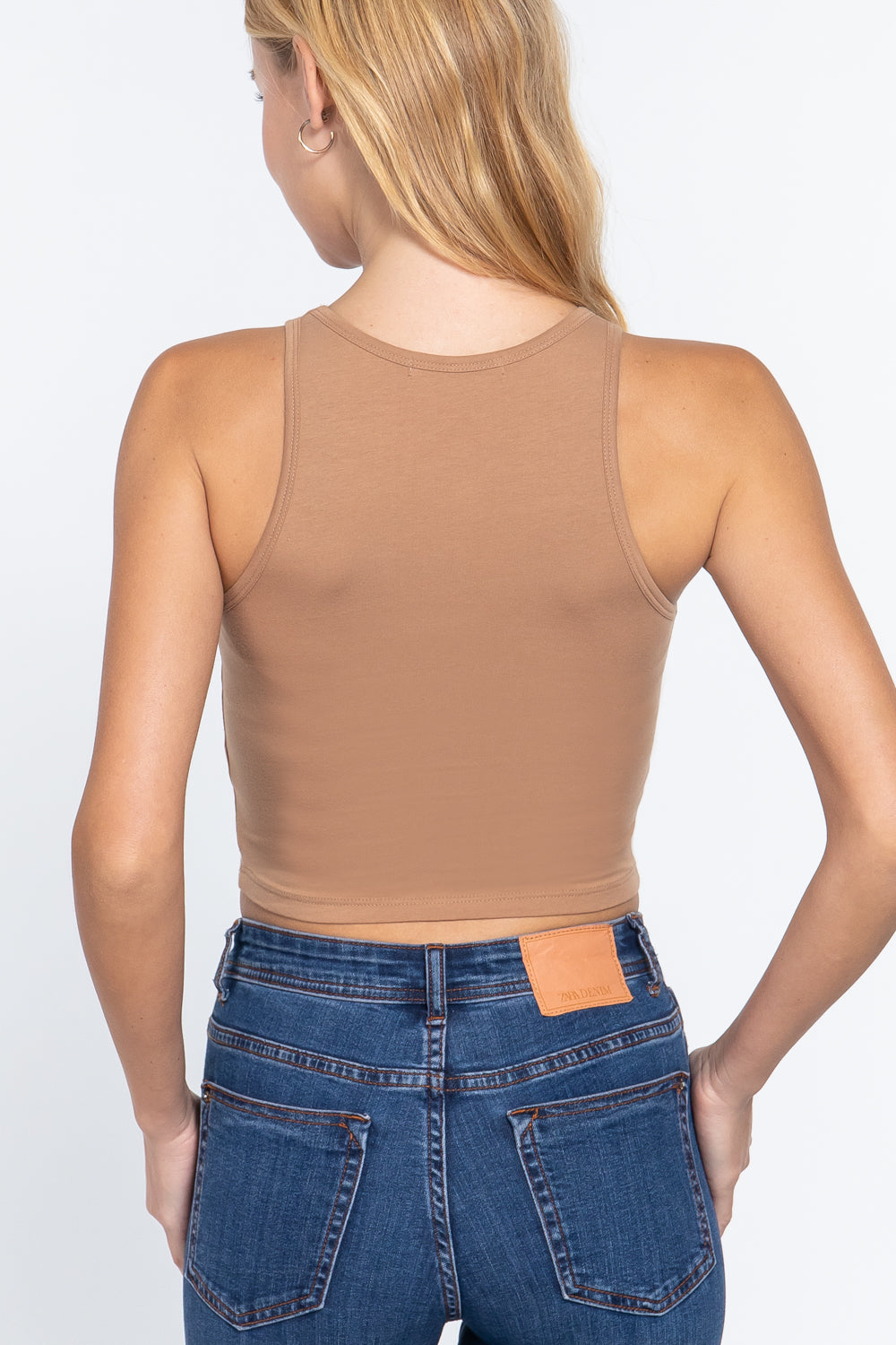Women's Halter Neck Cropped Tank Top Casual Sleeveless - Natural Tan