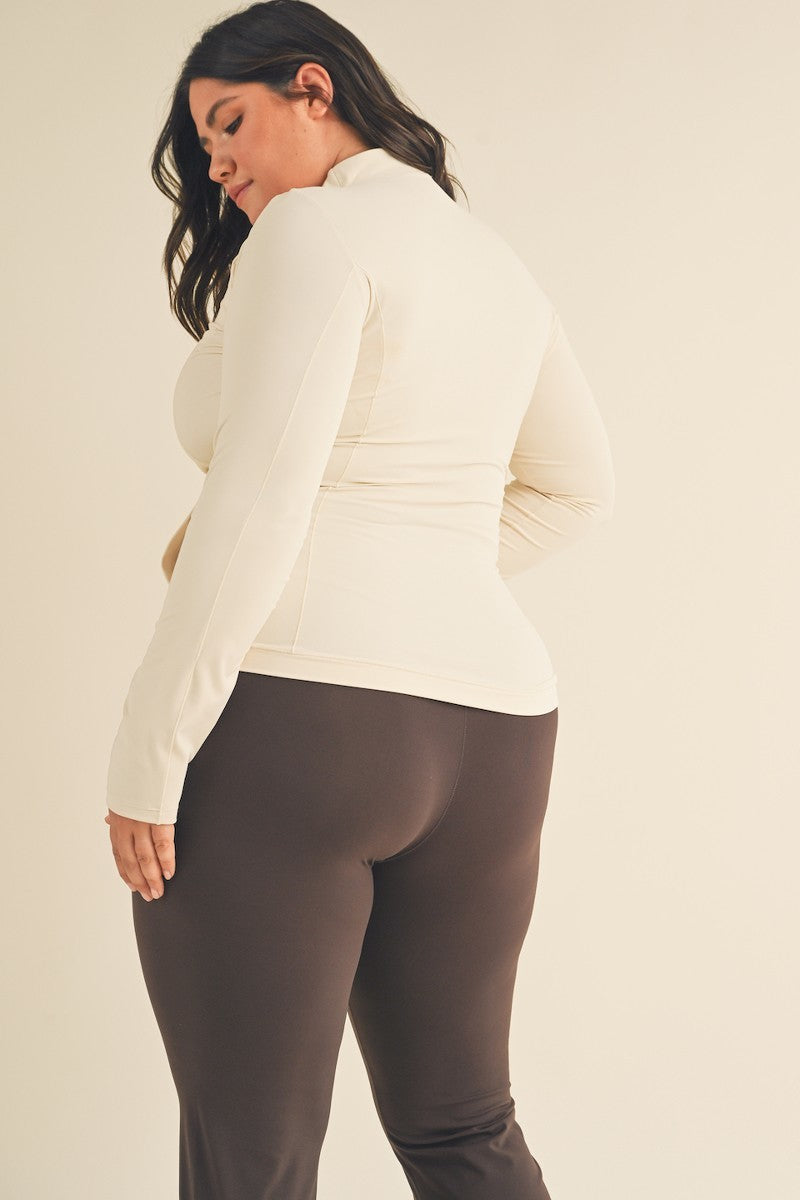 Women's Plus Butter Soft Cozy Full-Zip Jacket Stretch Fitted Top Pockets - Cream