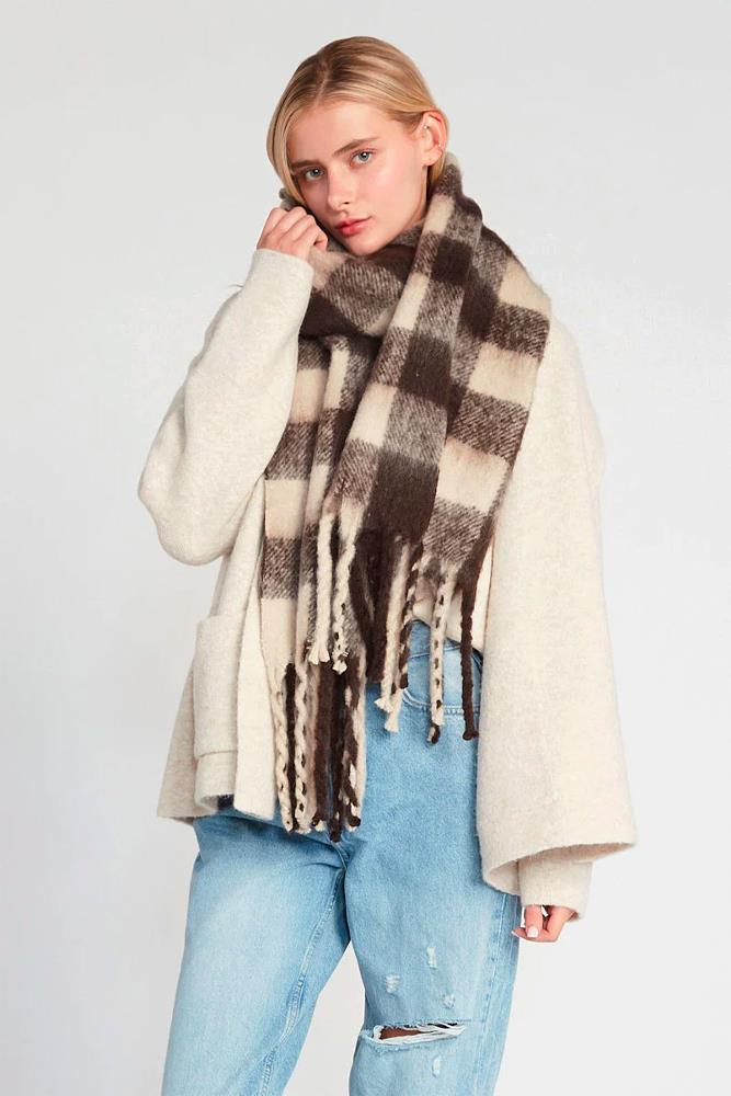 Women's Plaid Pattern Mohair-feel Warm Winter Light Weight Scarf