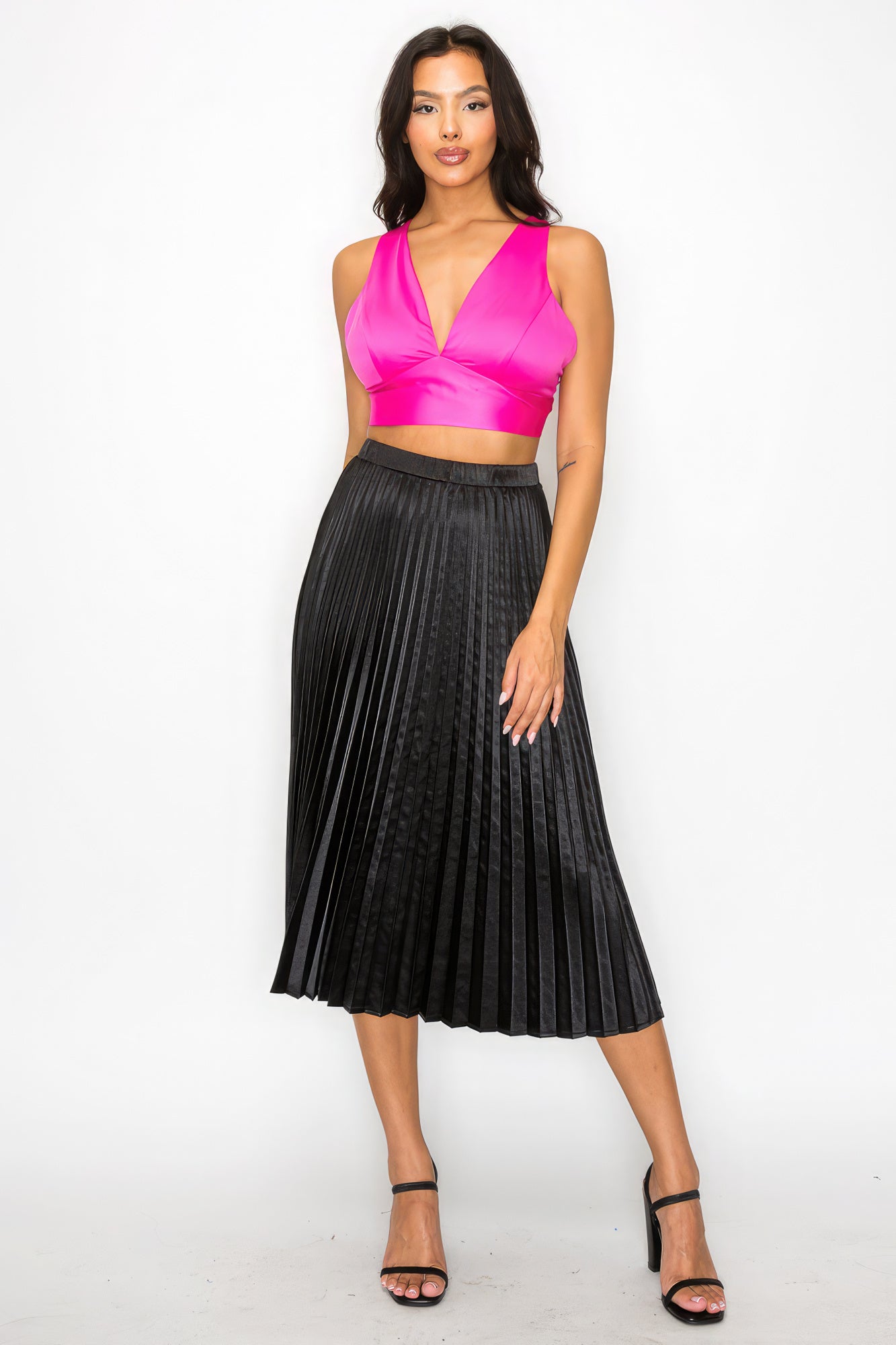 Women's Smock V-neck Satin Cropped Bra Top sleeveless Wide Straps Tank Blouse