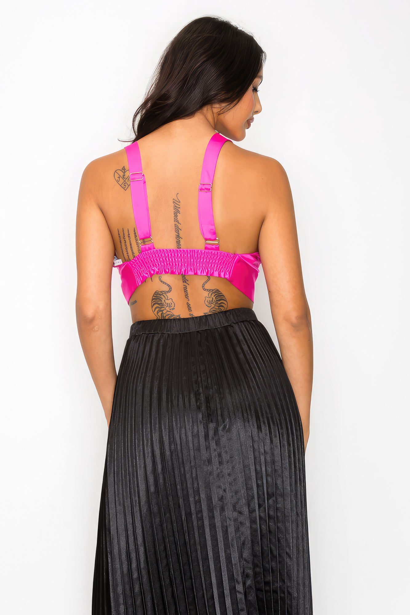 Women's Smock V-neck Satin Cropped Bra Top sleeveless Wide Straps Tank Blouse