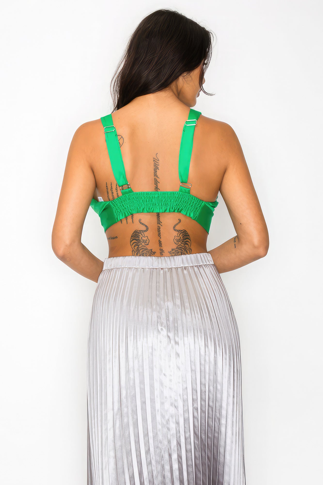 Women's Smock V-neck Satin Cropped Bra Top sleeveless Wide Straps Tank Blouse