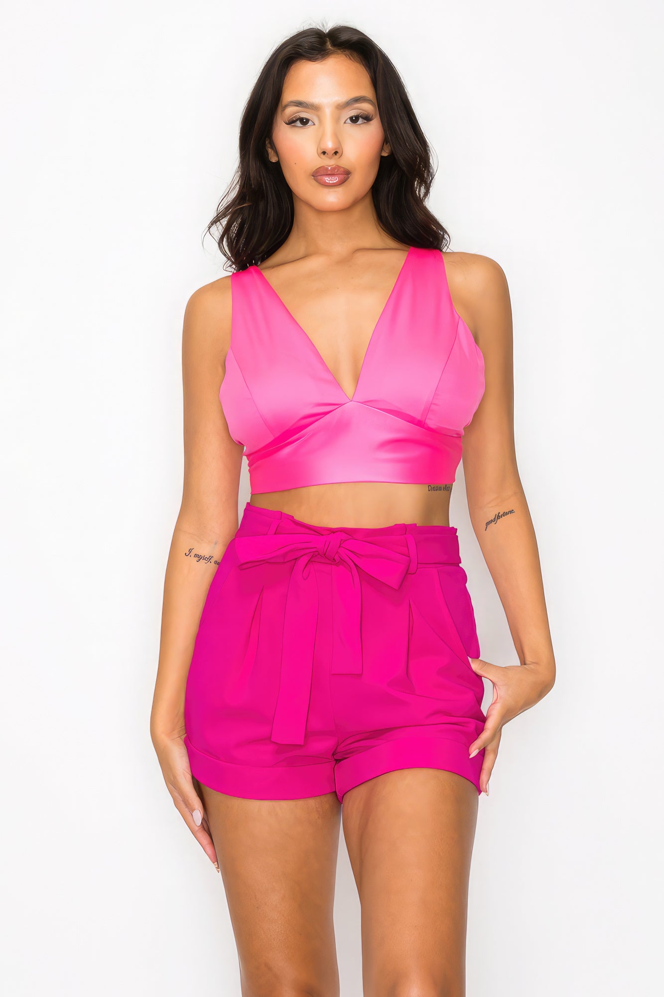Women's Smock V-neck Satin Cropped Bra Top sleeveless Wide Straps Tank Blouse
