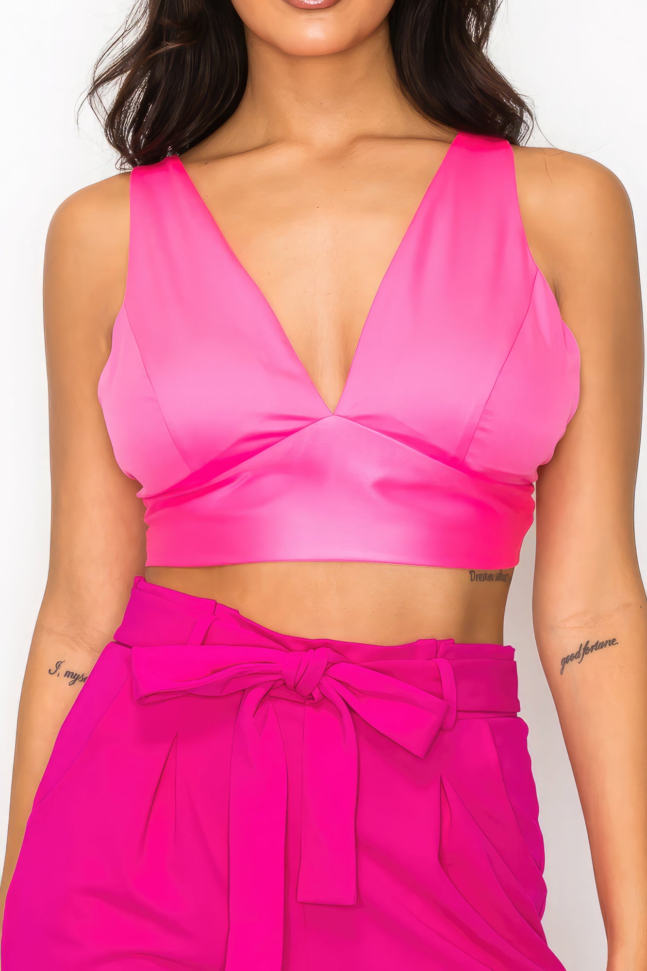 Women's Smock V-neck Satin Cropped Bra Top sleeveless Wide Straps Tank Blouse