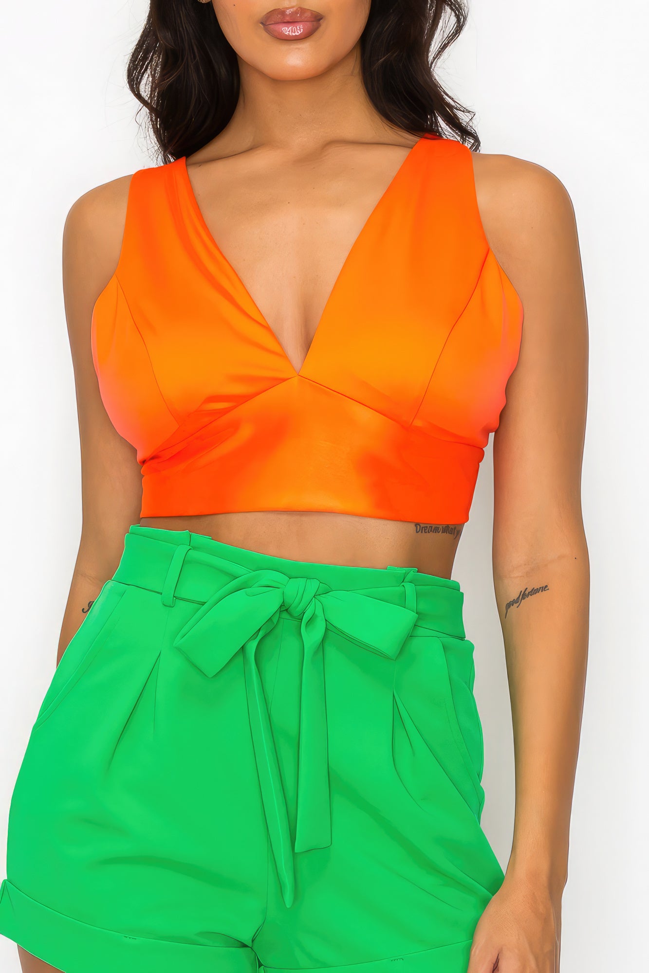 Women's Smock V-neck Satin Cropped Bra Top sleeveless Wide Straps Tank Blouse