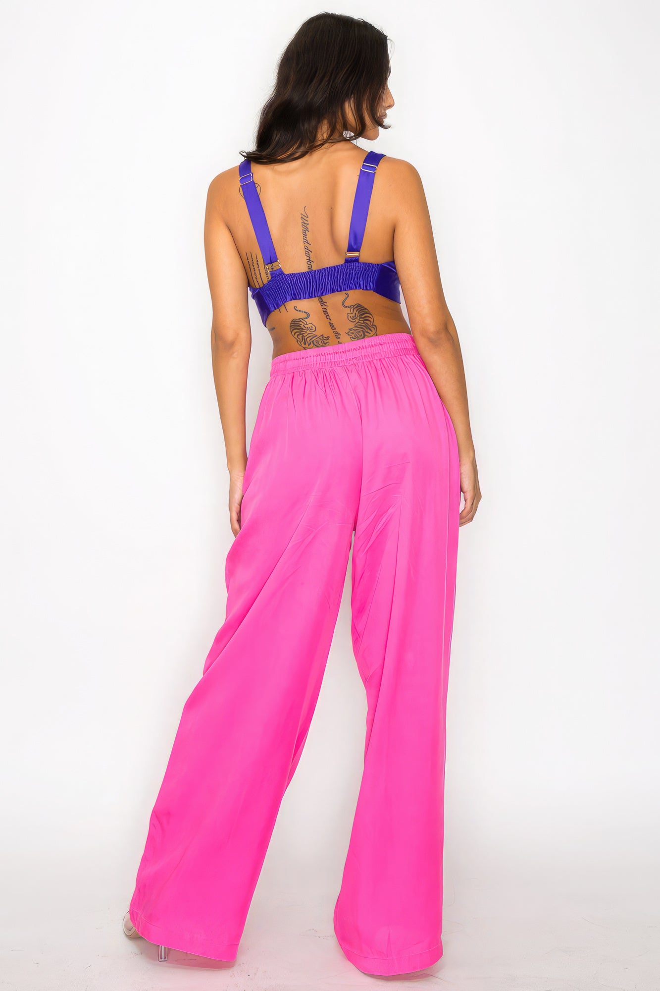 Women's Smock V-neck Satin Cropped Bra Top sleeveless Wide Straps Tank Blouse