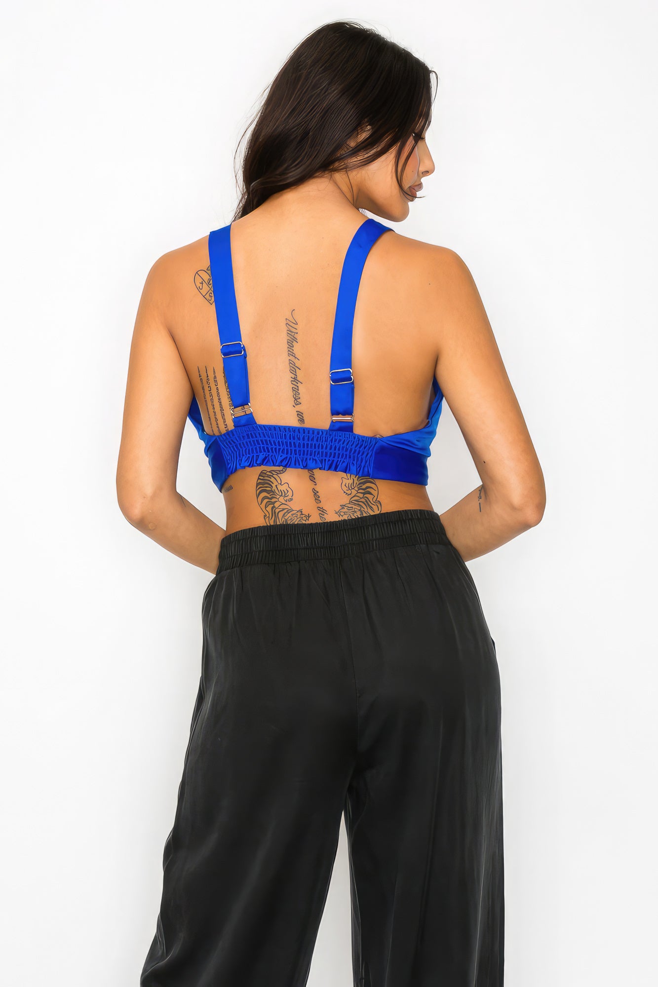 Women's Smock V-neck Satin Cropped Bra Top sleeveless Wide Straps Tank Blouse