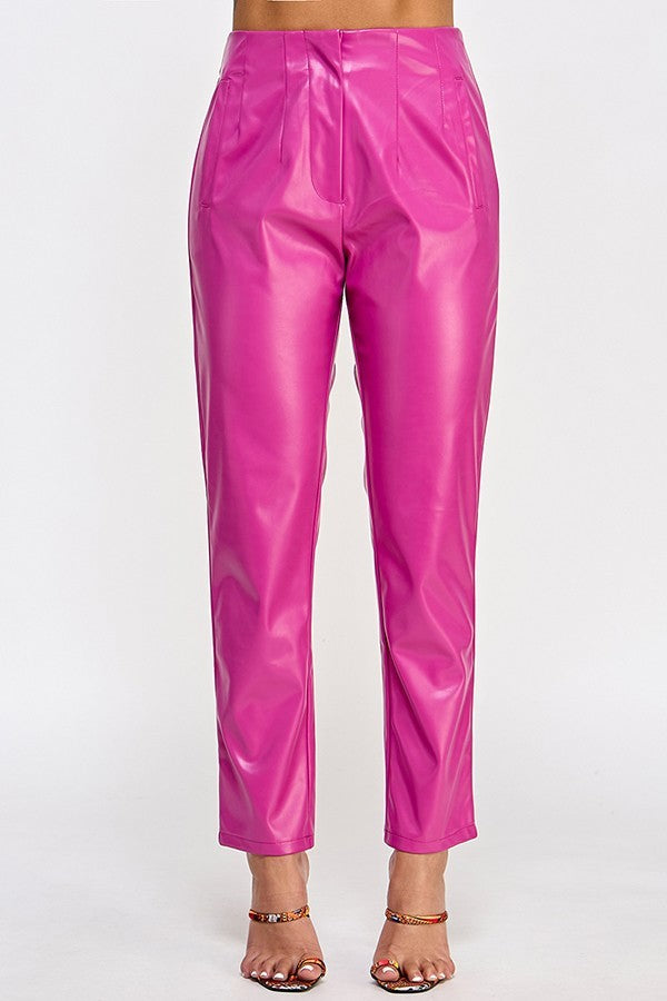 Women's High-Rise Faux Leather Ankle Length Sleek Pants Solid Color