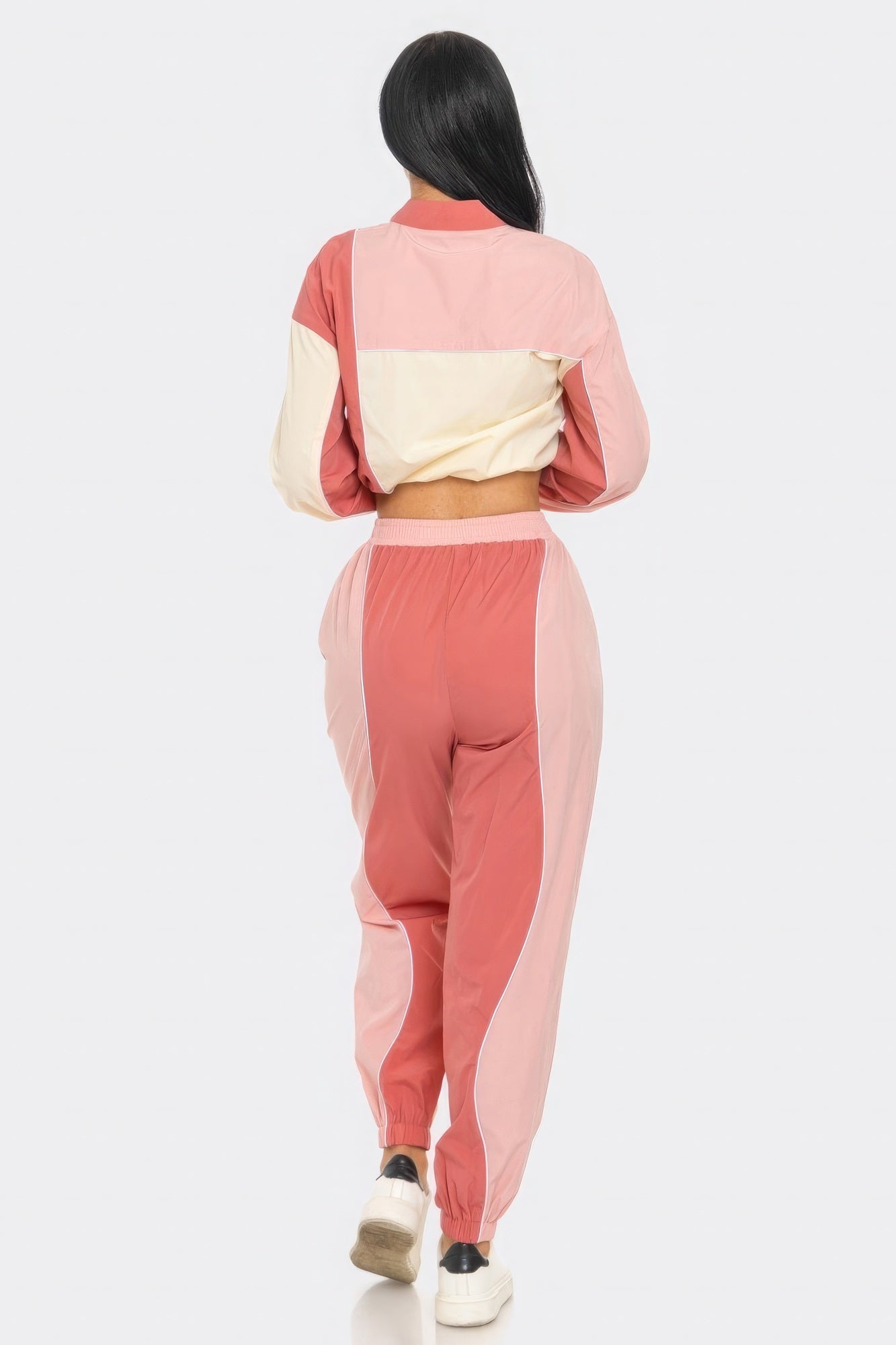 Women's Colorblock Crop Top & Cargo Joggers 2 Piece Loungewear Gym Tracksuit Set