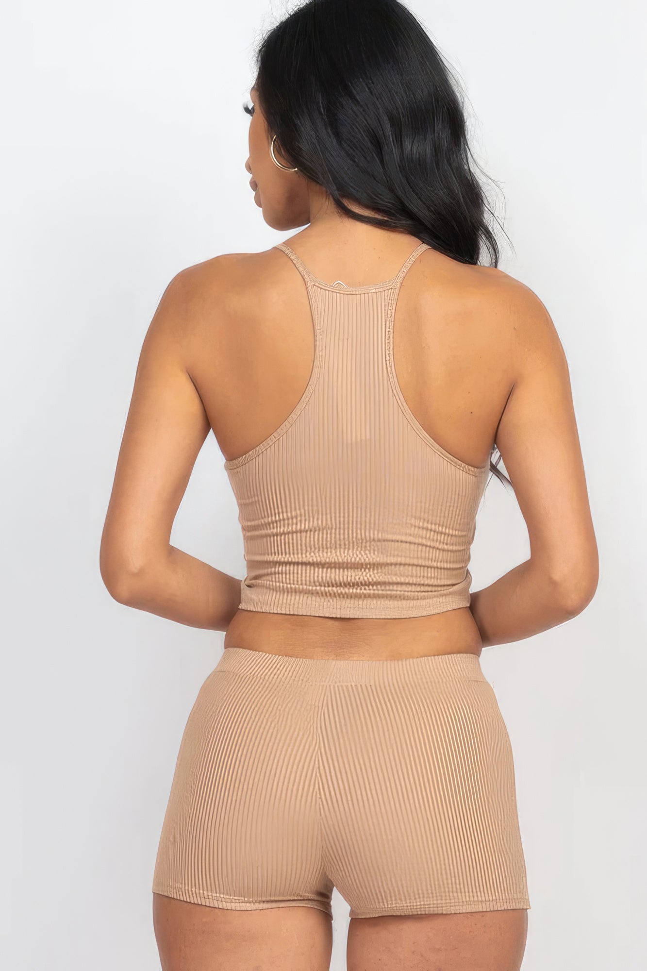 Women Ribbed Crop Cami Tank Top & Shorts Stretch Casual Workout Loungewear Set