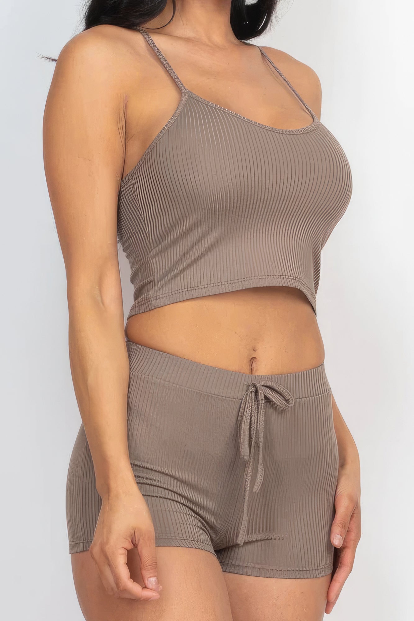 Women Ribbed Crop Cami Tank Top & Shorts Stretch Casual Workout Loungewear Set