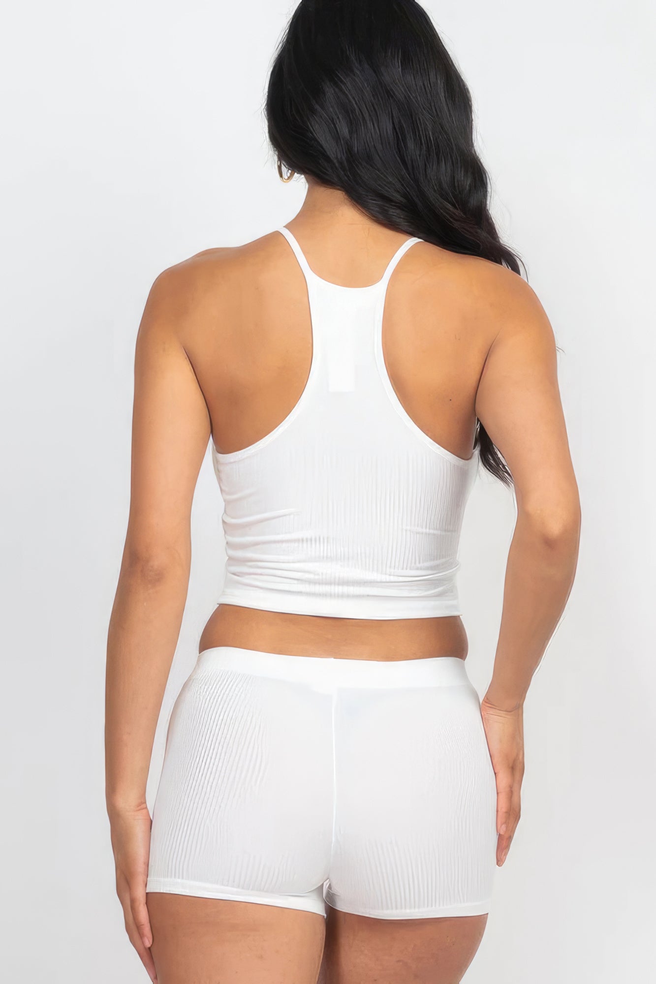 Women Ribbed Crop Cami Tank Top & Shorts Stretch Casual Workout Loungewear Set