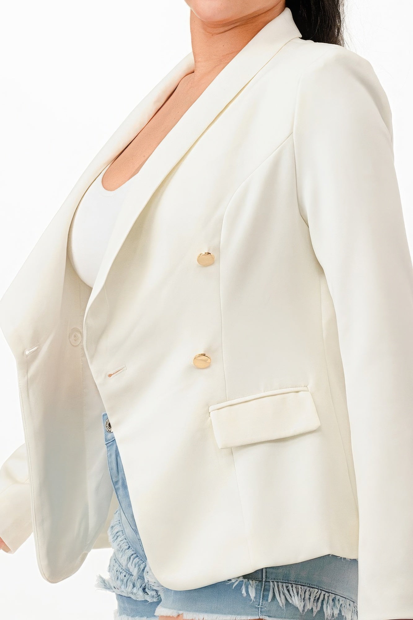 Women’s Button Blazer Double Breasted Lapel Collar Formal Office Jacket Suit