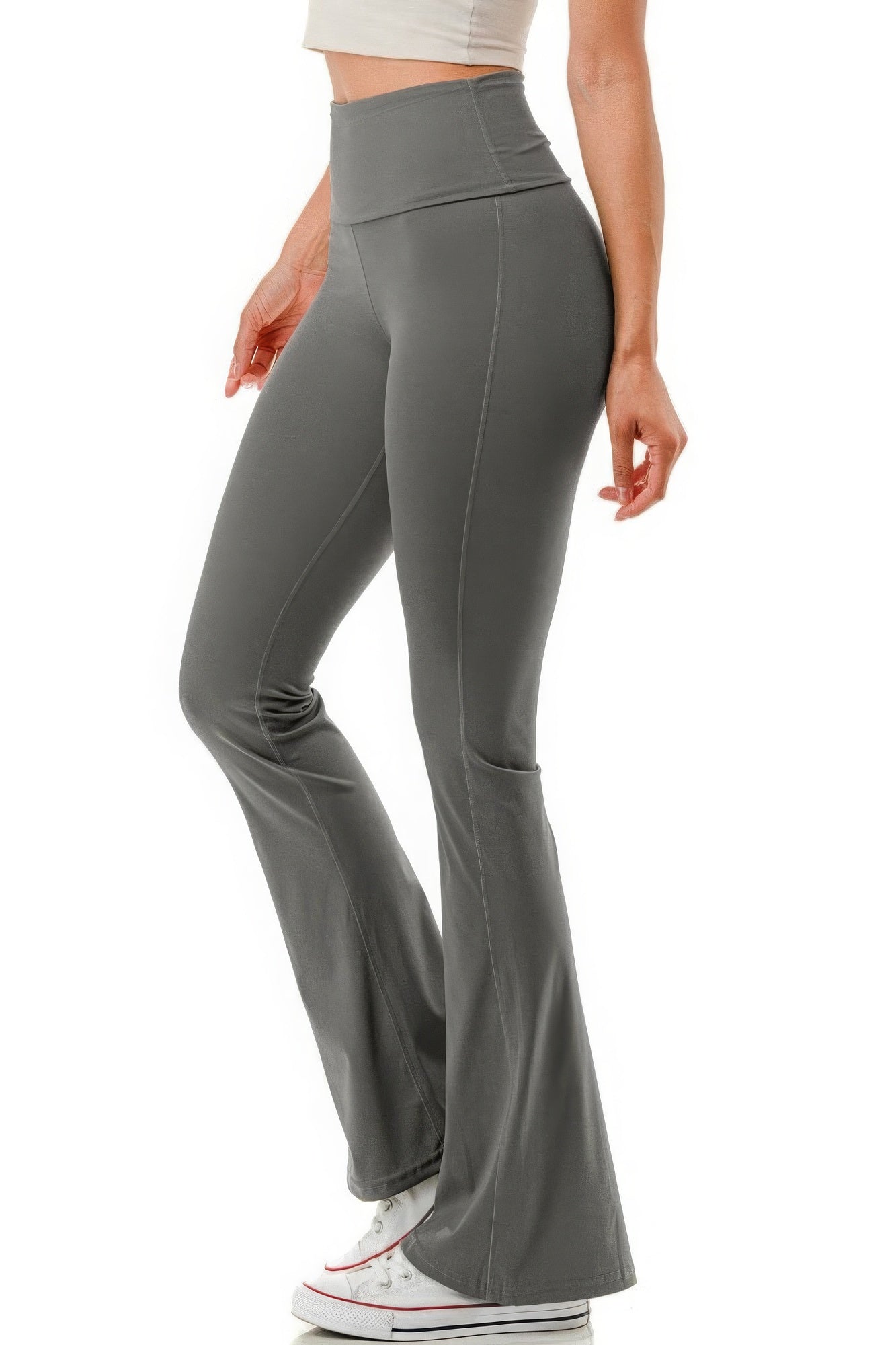 Womens Flared Leg Stretchy Pants Casual Yoga High Waist Bell Bottoms Soft Fitted