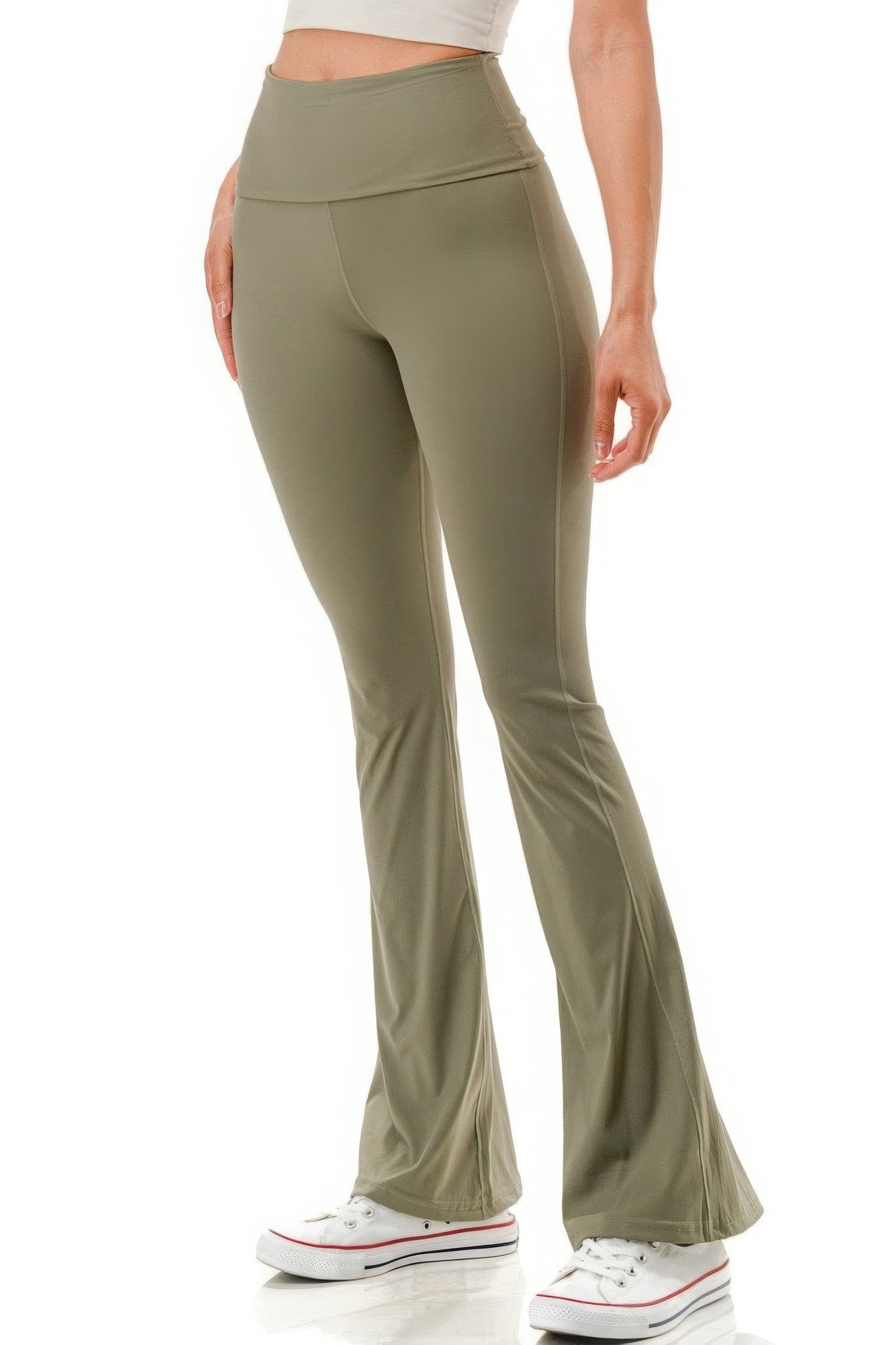 Womens Flared Leg Stretchy Pants Casual Yoga High Waist Bell Bottoms Fitted