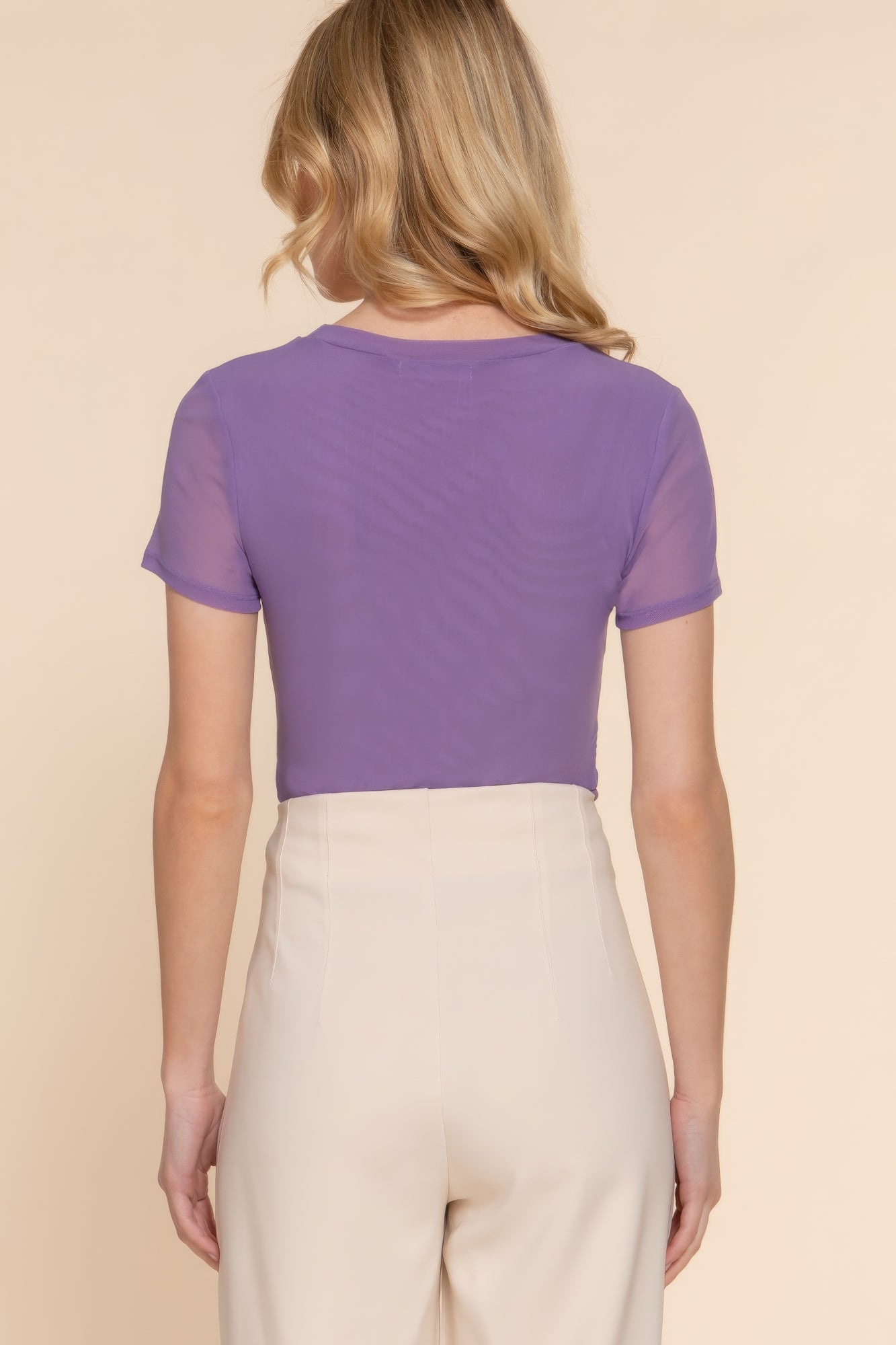 Women's Crew Neck Shirt 2-ply Mesh Knit Short Sleeve Top Stretch Casual Solid