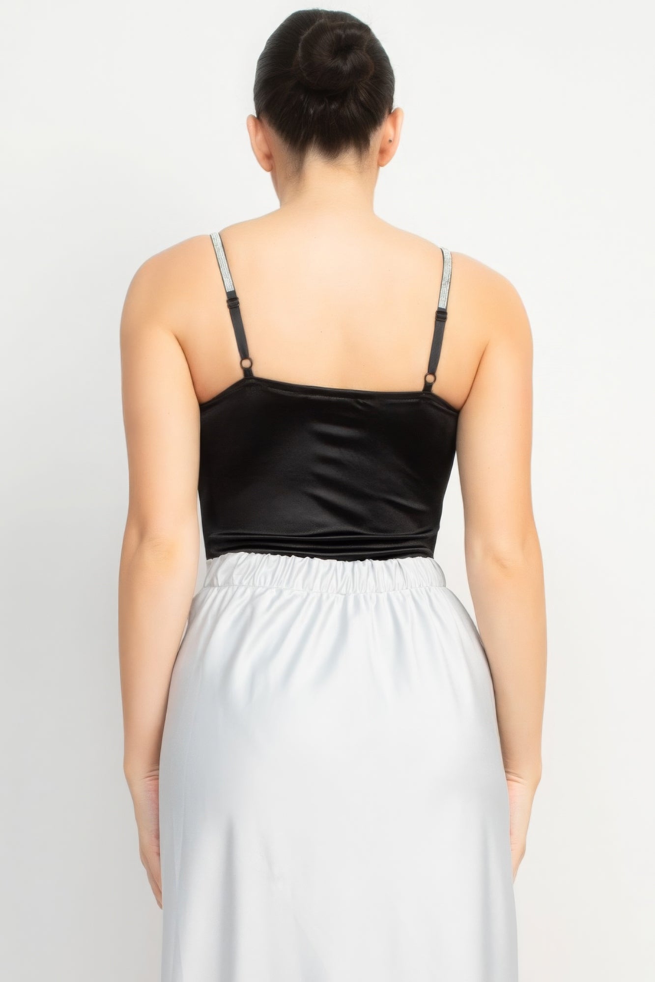 Women's Rhinestone Cami Strap Tank Bodysuit Sleeveless Sweetheart Solid Fitted