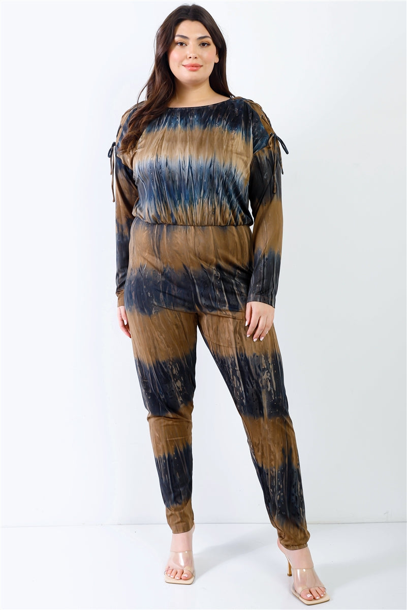 Women's Plus Size Tie-dye Jumpsuit Lace Up Shoulder Back Wrap Cut-out Lounge