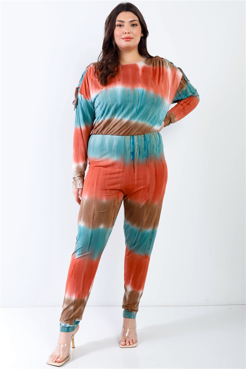 Women's Plus Size Tie-dye Jumpsuit Lace Up Shoulder Back Wrap Cut-out Lounge
