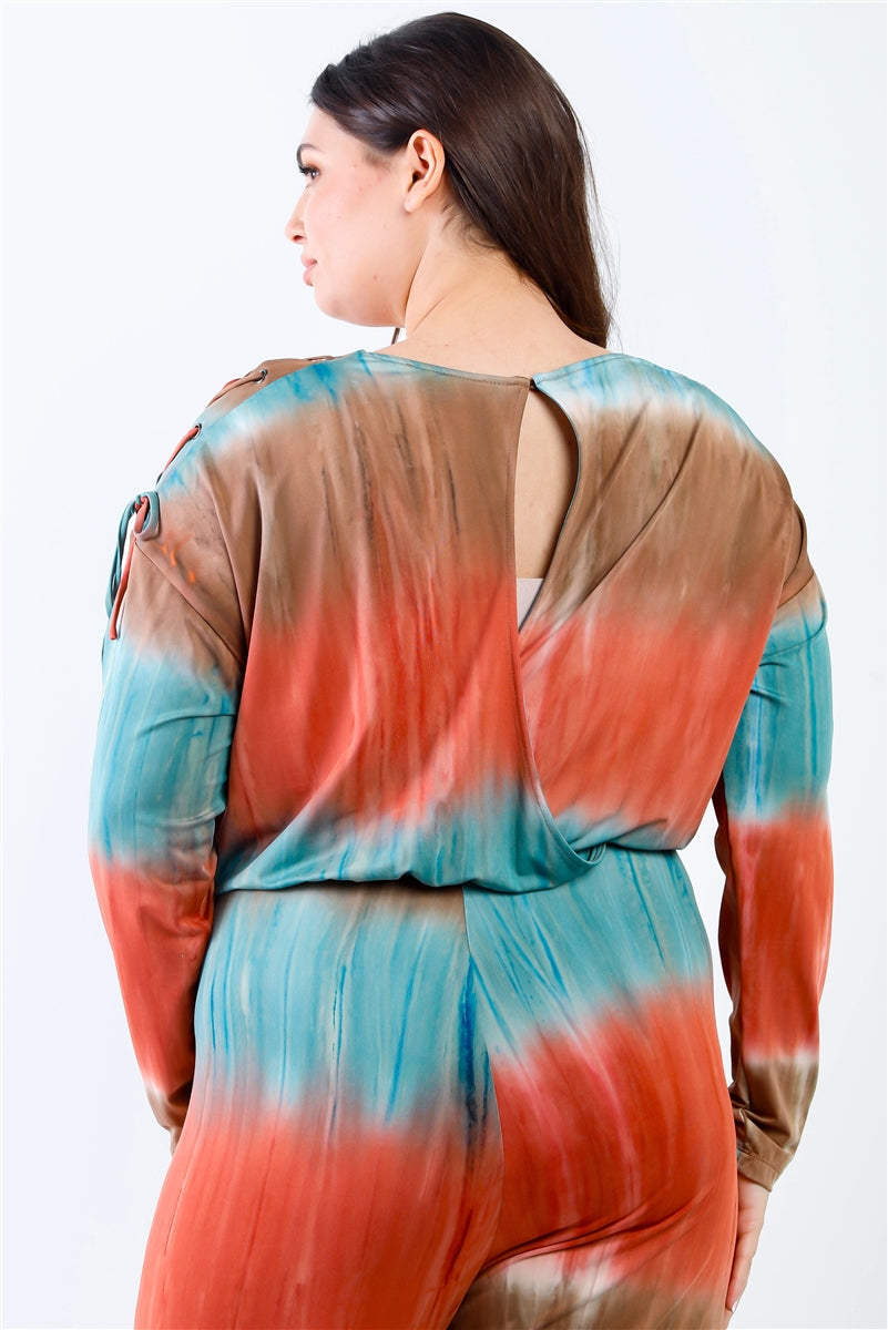 Women's Plus Size Tie-dye Jumpsuit Lace Up Shoulder Back Wrap Cut-out Lounge