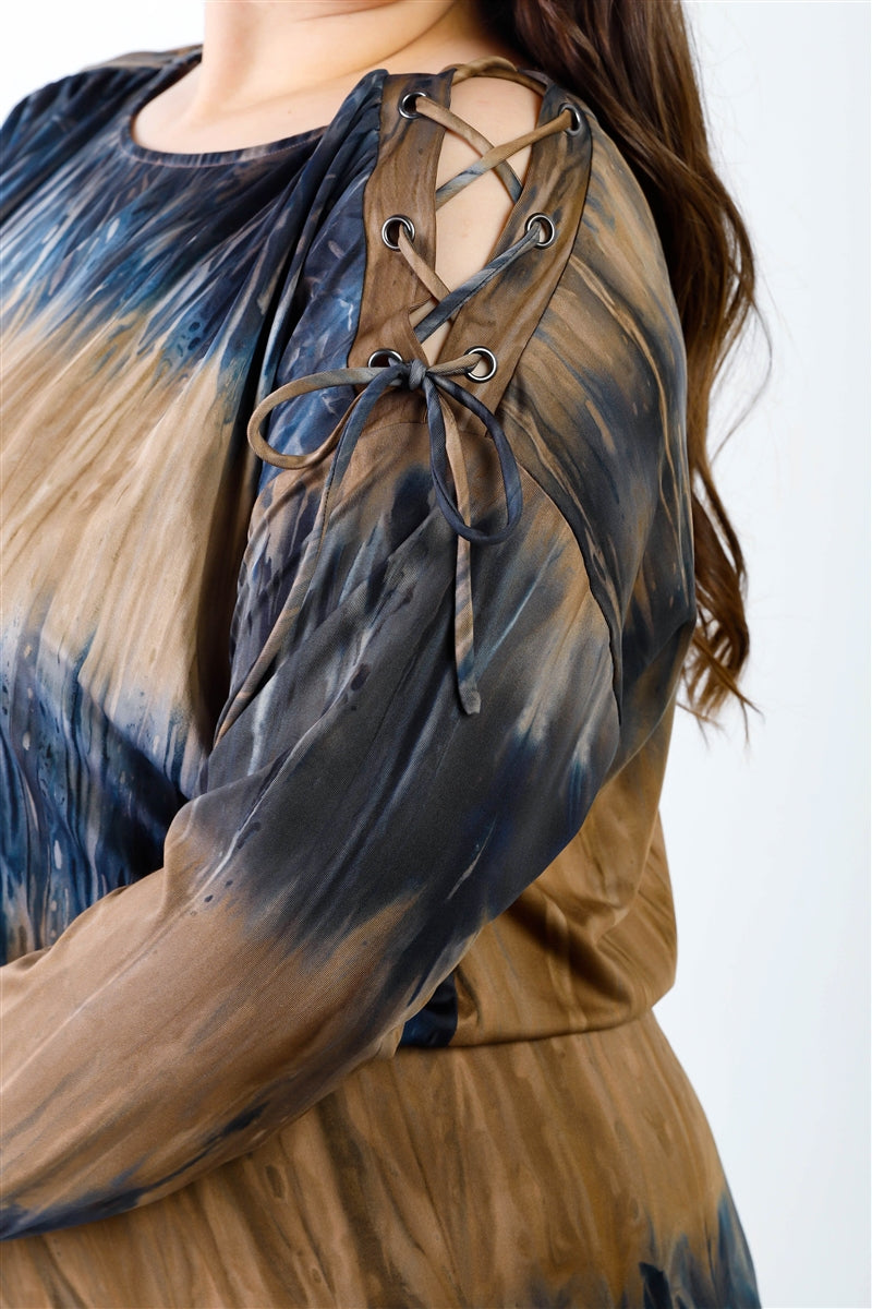 Women's Plus Size Tie-dye Jumpsuit Lace Up Shoulder Back Wrap Cut-out Lounge