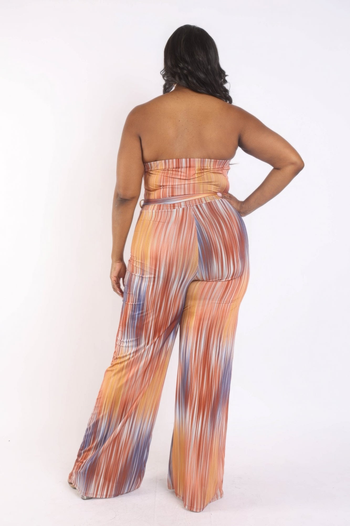 Women's Plus Size Printed Tube Belted Jumpsuit Strapless Wide Leg Pant Romper