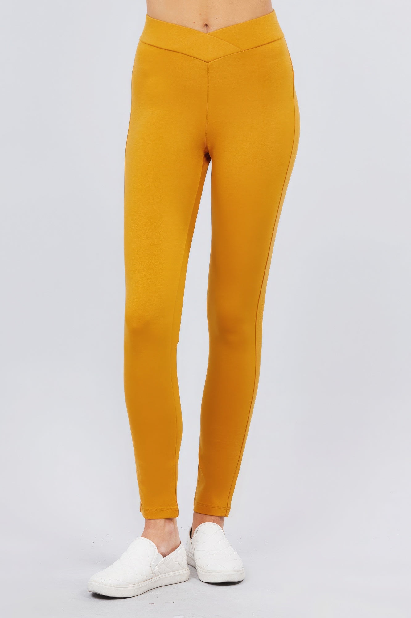 Women's Skinny Ponte Mid-rise Pants Seagull Shaped Elastic Waist Rayon Leggings