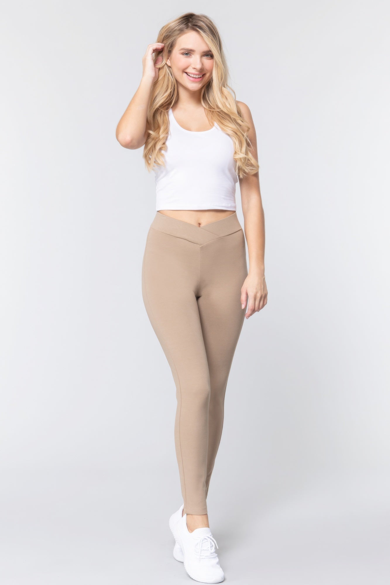 Women's Skinny Ponte Mid-rise Pants Seagull Shaped Elastic Waist Rayon Leggings