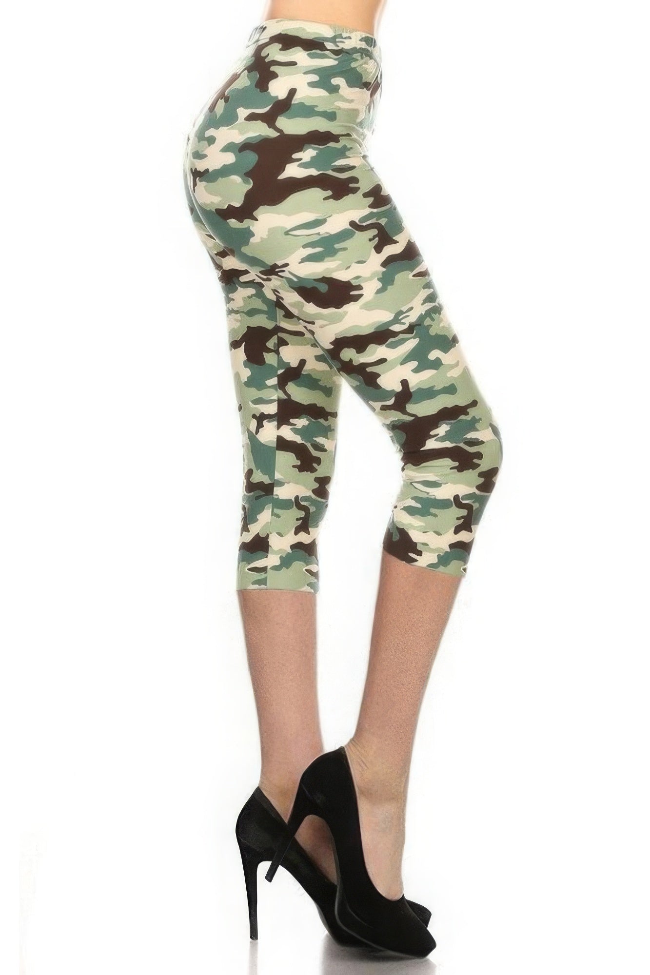 Women's Camo Printed Capri Leggings Soft Stretch Workout Fitness Crop Yoga Pants