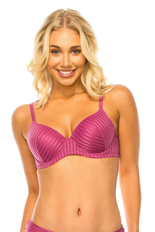Women's Stripe Lace Bra  Soft Cup Underwire Comfort Lingerie