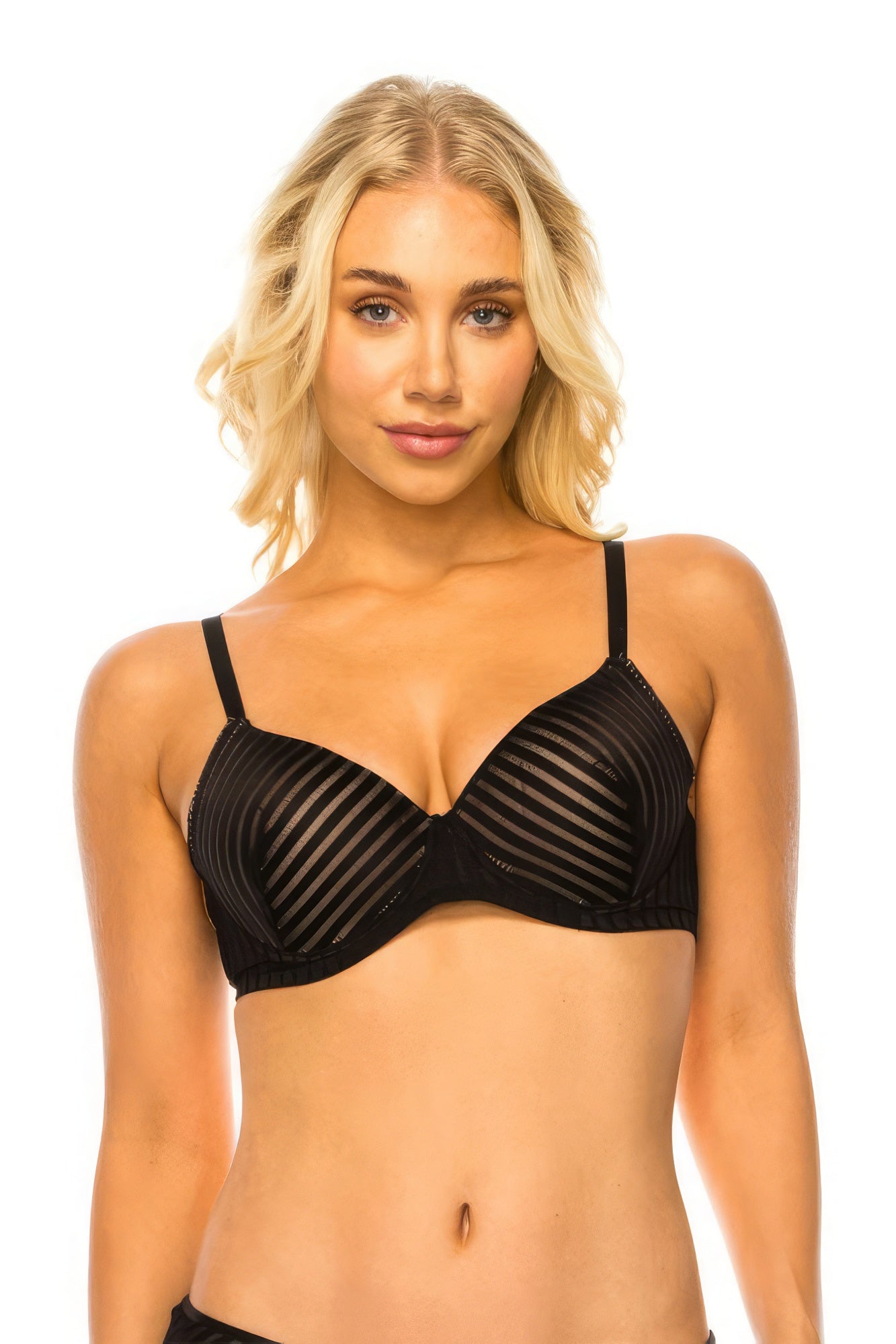 Women's Stripe Lace Bra  Soft Cup Underwire Comfort Lingerie