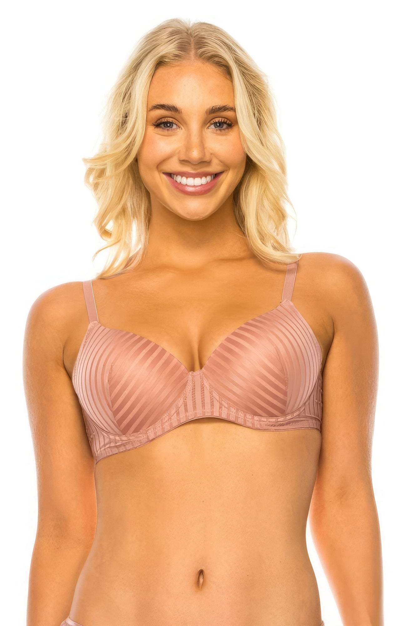 Women's Stripe Lace Bra  Soft Cup Underwire Comfort Lingerie