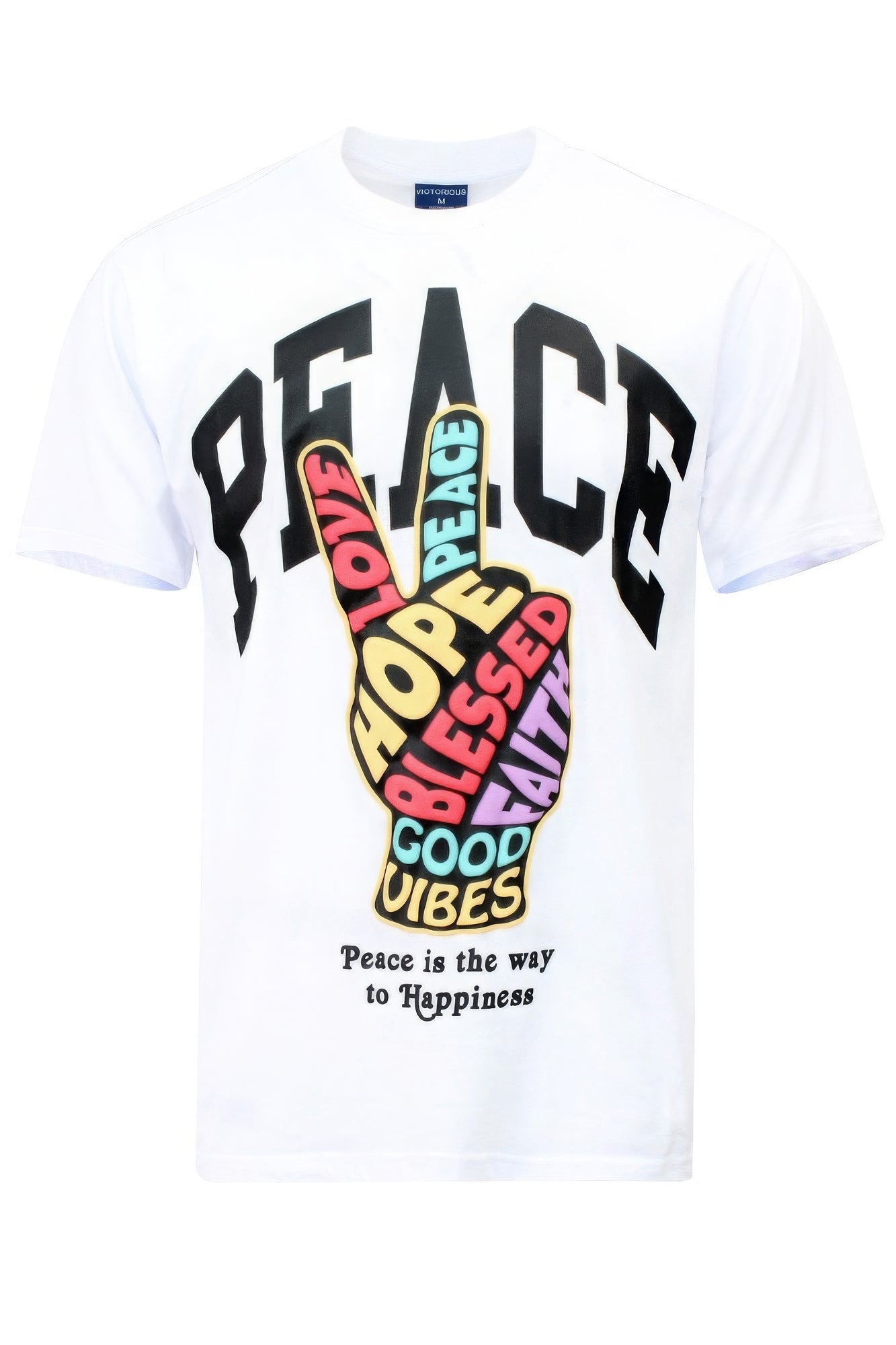 Men's Peace Hand Sign Tee T-Shirt Short Sleeve Puff Printed Cotton Outfit Gift
